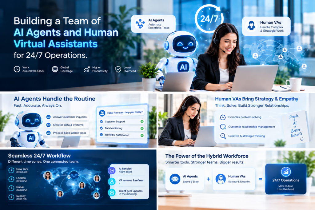 Building a team of AI agents and human Virtual Assistants for 24/7 operations. techmorrow.co.uk Virtual Assistants